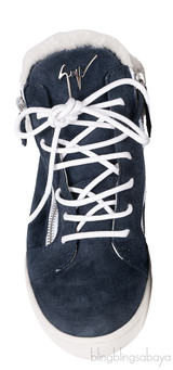 Giuseppe Zanotti Blue Suede White Wool Sneaker