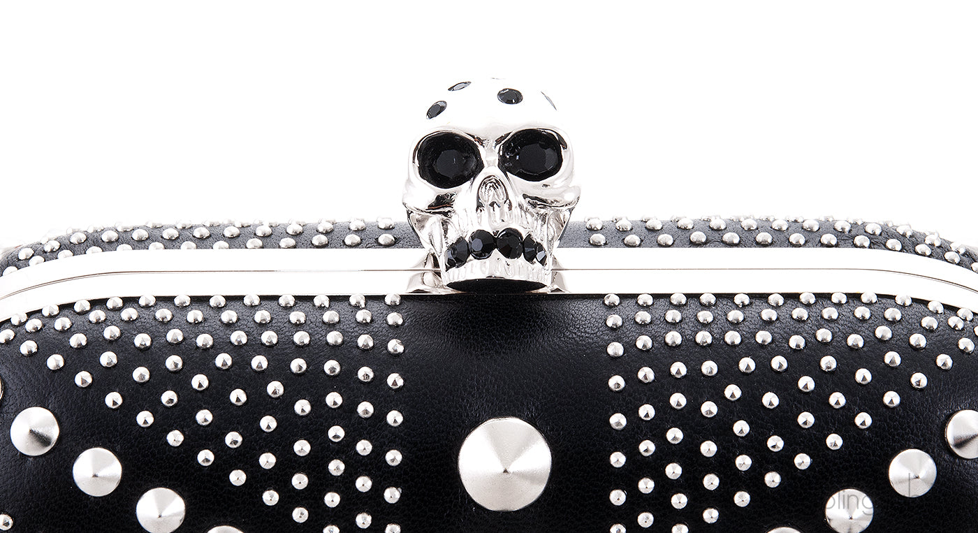 Skull Embellished Studded Box Clutch