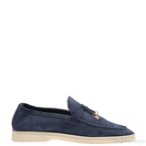 Loro Piana Summer Charms Walk Navy Blue Suede Loafers