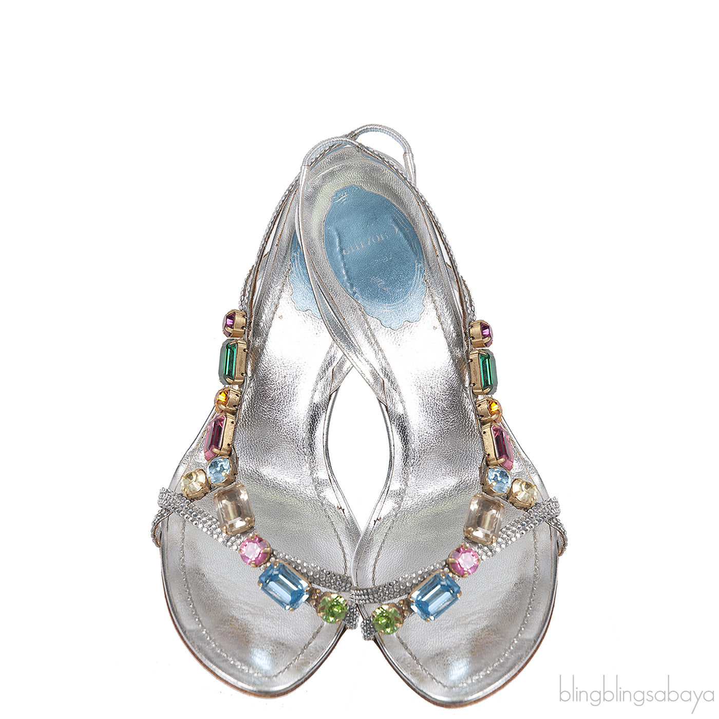 Rene Caovilla Metallic Silver Crystal Embellished Sandals