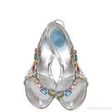 Rene Caovilla Metallic Silver Crystal Embellished Sandals