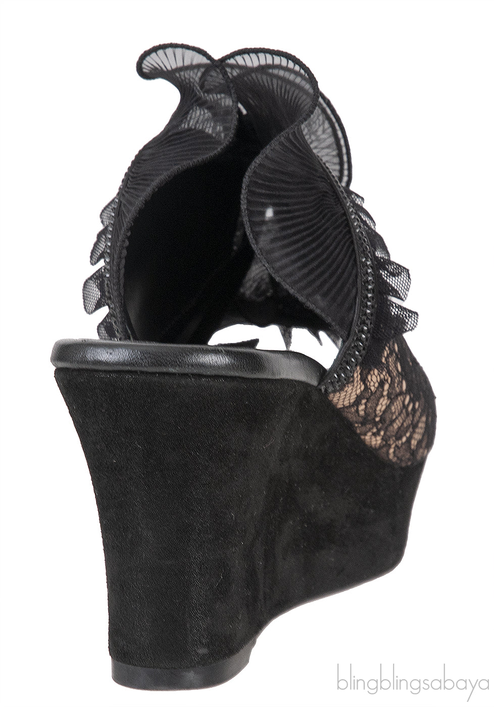 Black/Beige Crystal Embellished Wedge