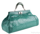 Green Ostrich Jade Handle Bag