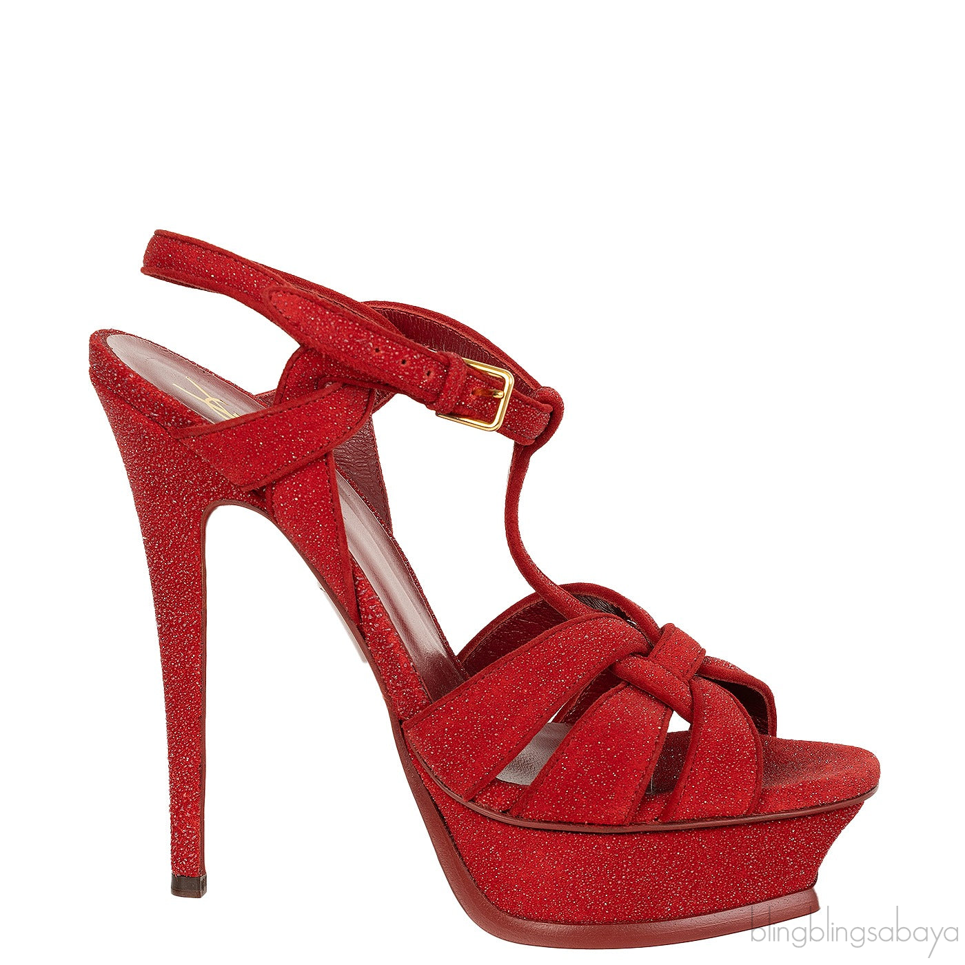 Yves Saint Laurent Red Glitter Finish Tribute Sandals 37.5