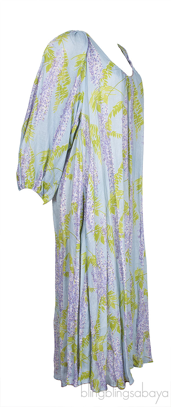 Light Blue Georgette Floral Print Linen Dress