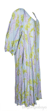 Light Blue Georgette Floral Print Linen Dress