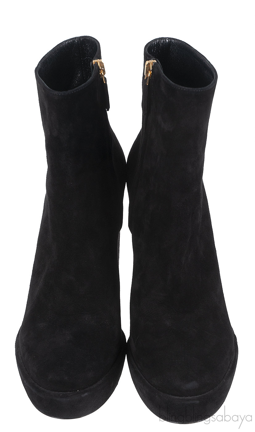Prada Black Velvet Platform Boots