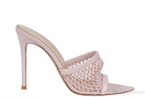 Pink Fishnet Leather Trimmed Mules