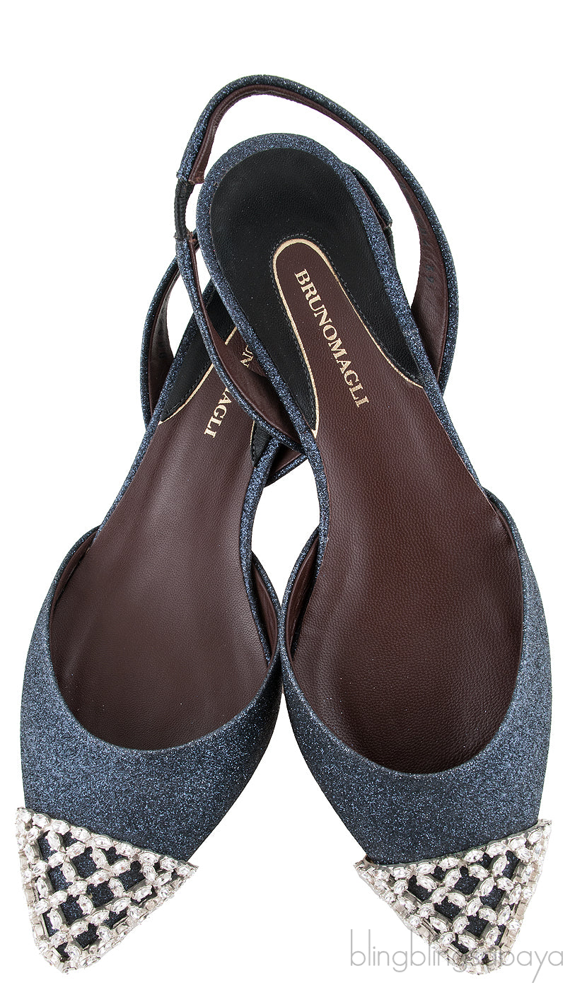 Efia Blue Grey Glittered Crystal Toe Sandals