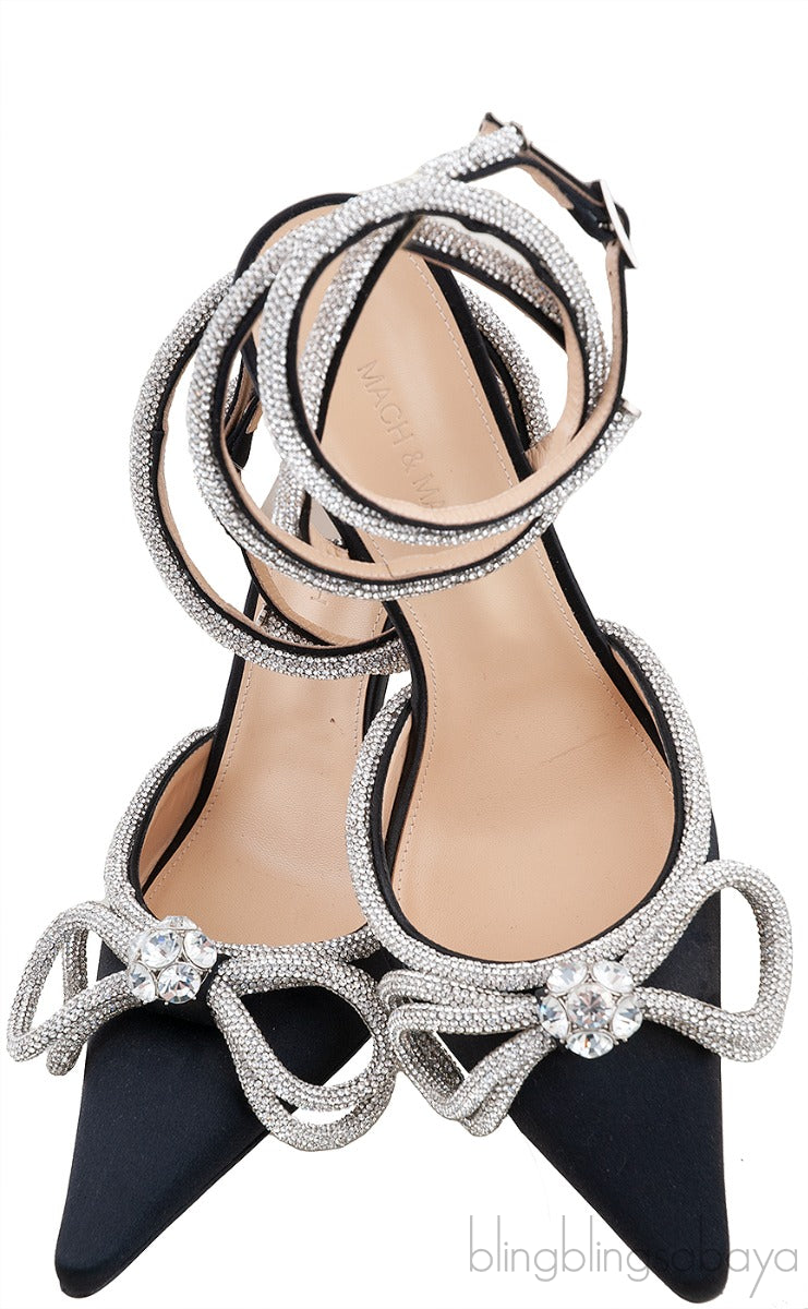 Black Double Crystal Bow Pumps