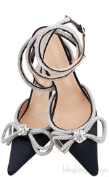 Black Double Crystal Bow Pumps