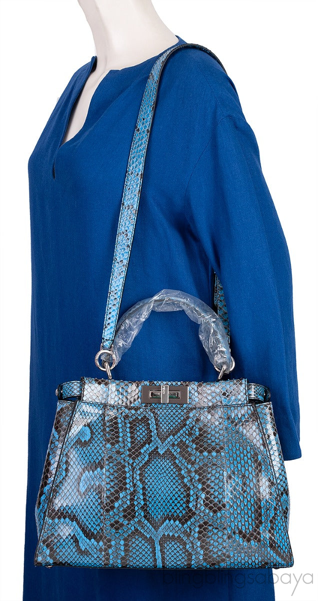Peekaboo Medium Blue Python Bag