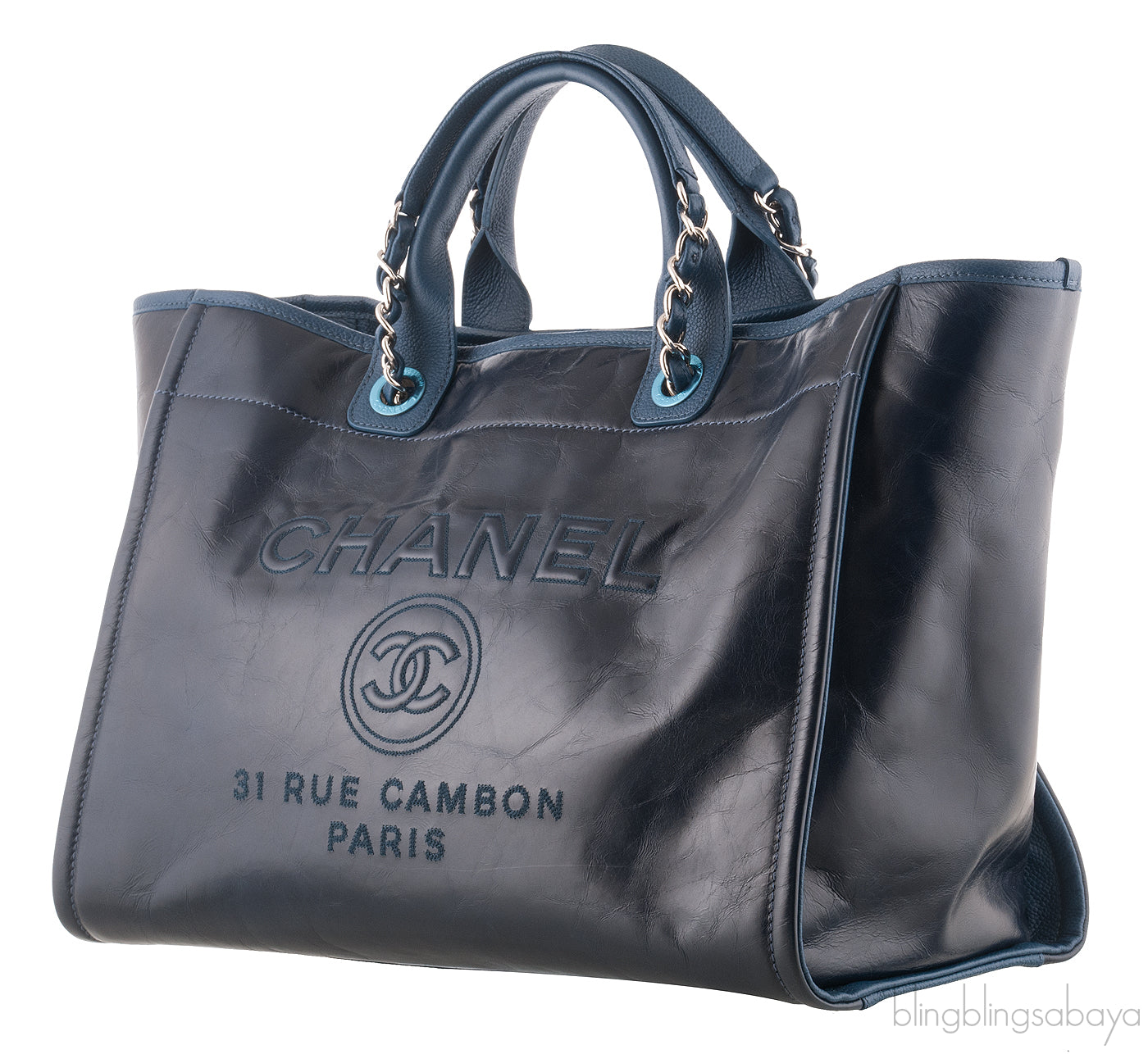 Deauville Large Blue Leather Tote