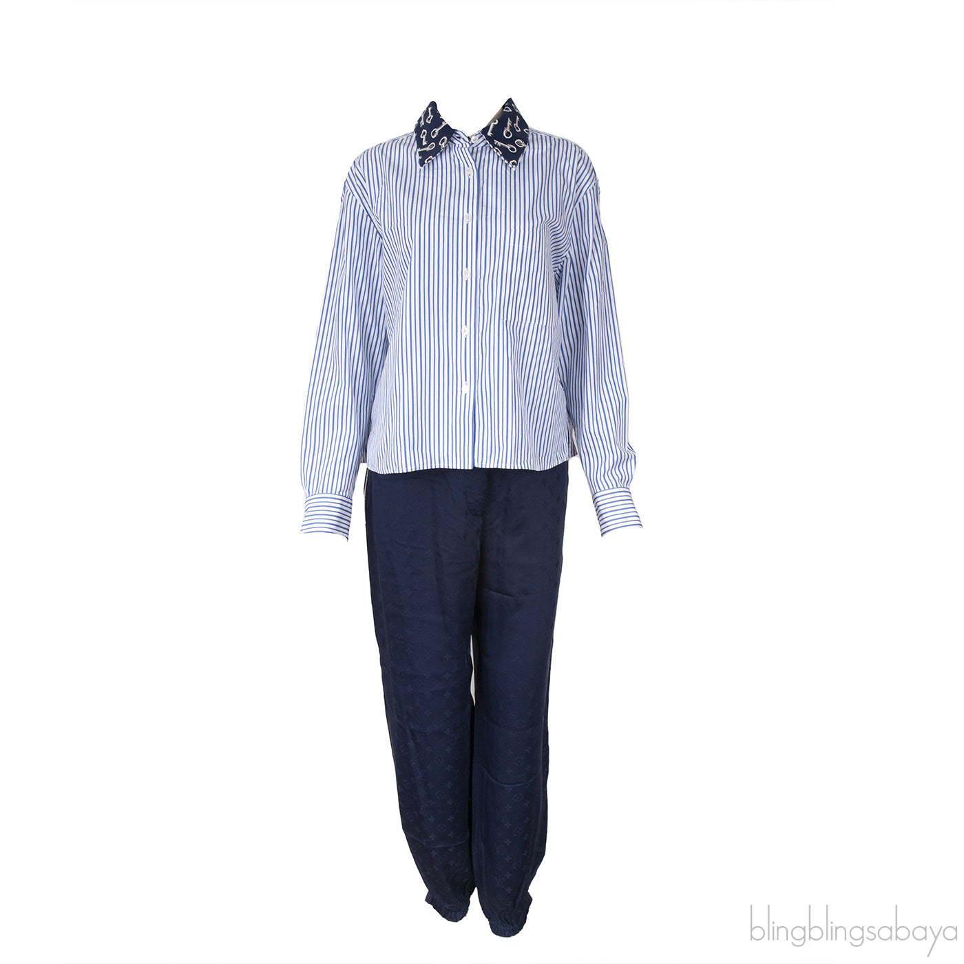 White And Blue Striped Poplin Shirt and Blue Silk Trouser