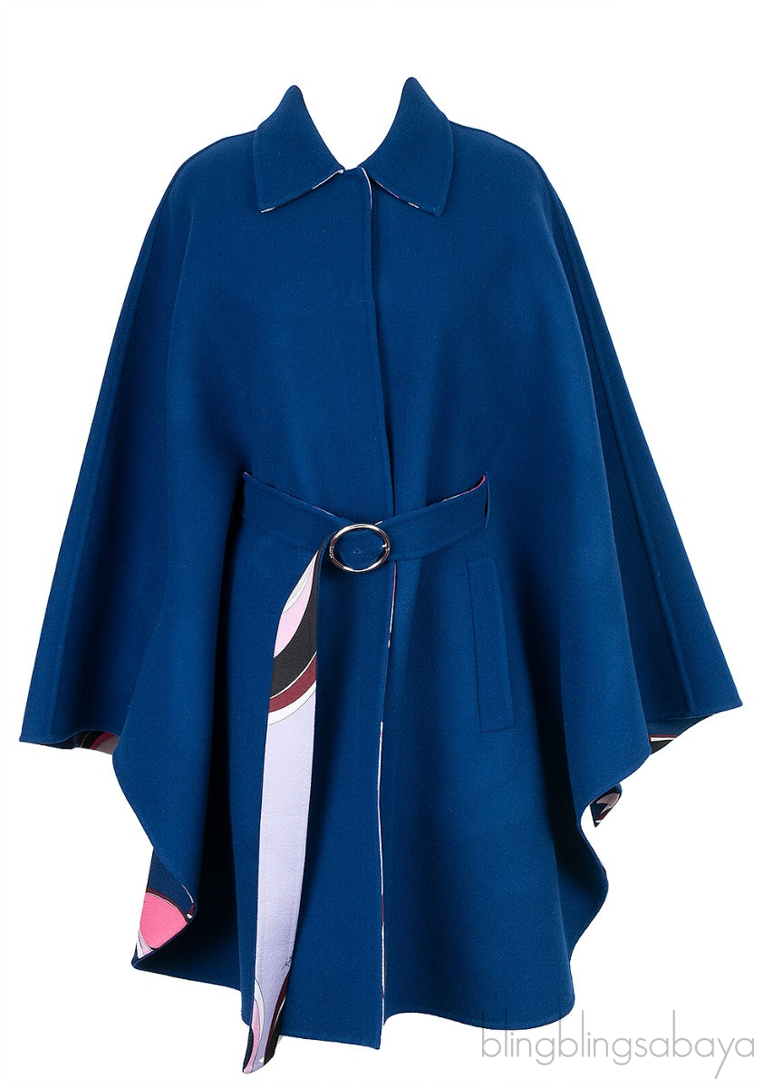 Blue Belted Cape Coat