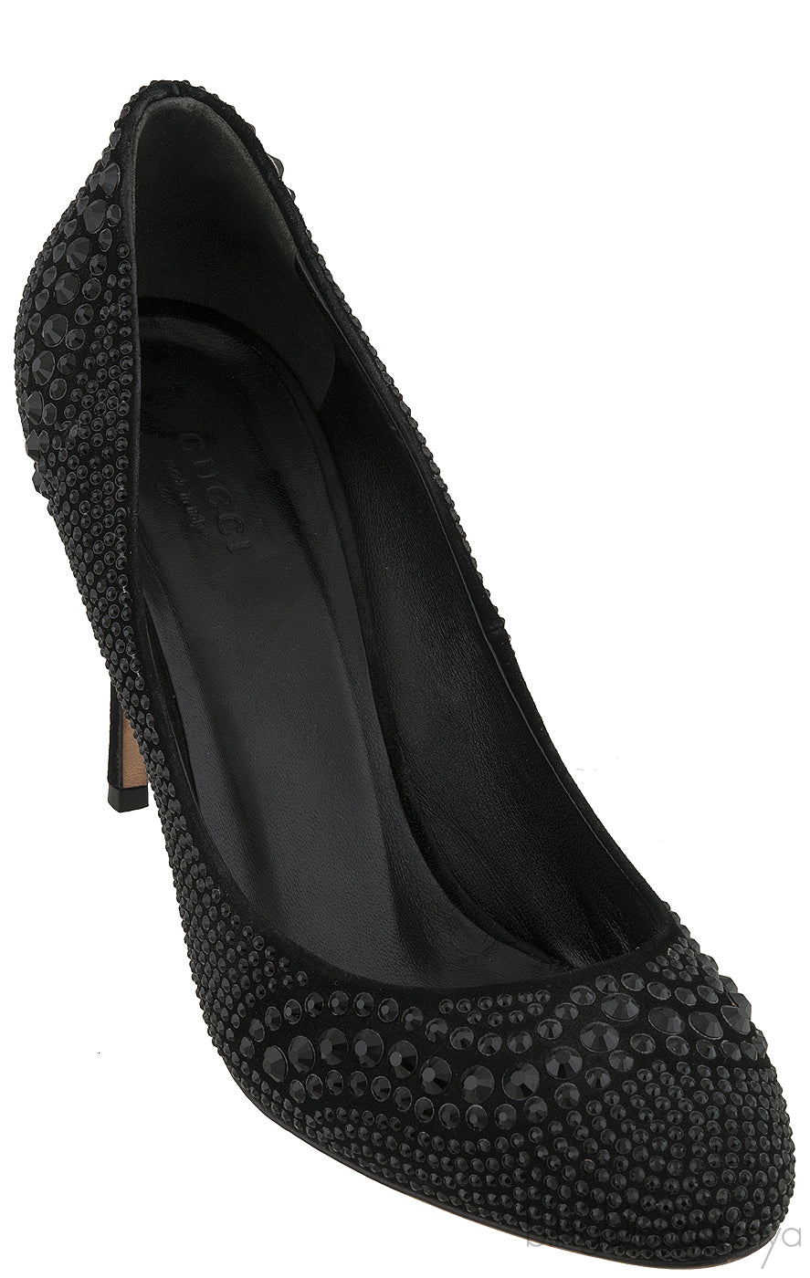 Black Crystal Embellished Heels