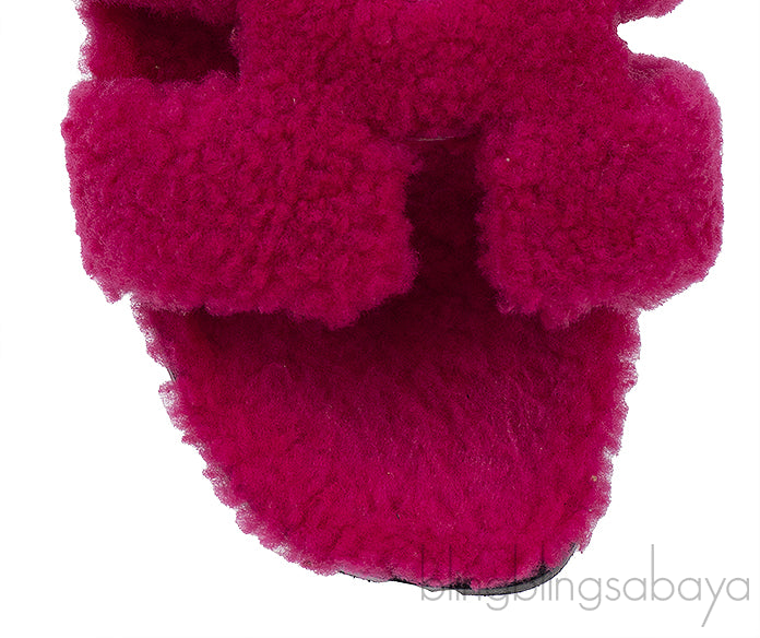 Hermes Fuchsia Oran Teddy Bear Sandals