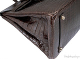 Birkin 35 Brown Patent Porosus GHW
