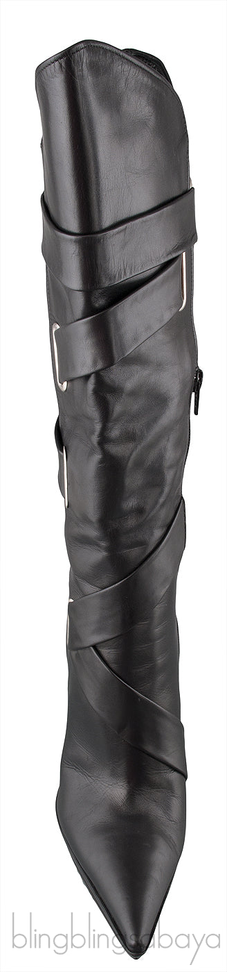 Black Leather Pointed Toe Boots