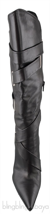 Black Leather Pointed Toe Boots