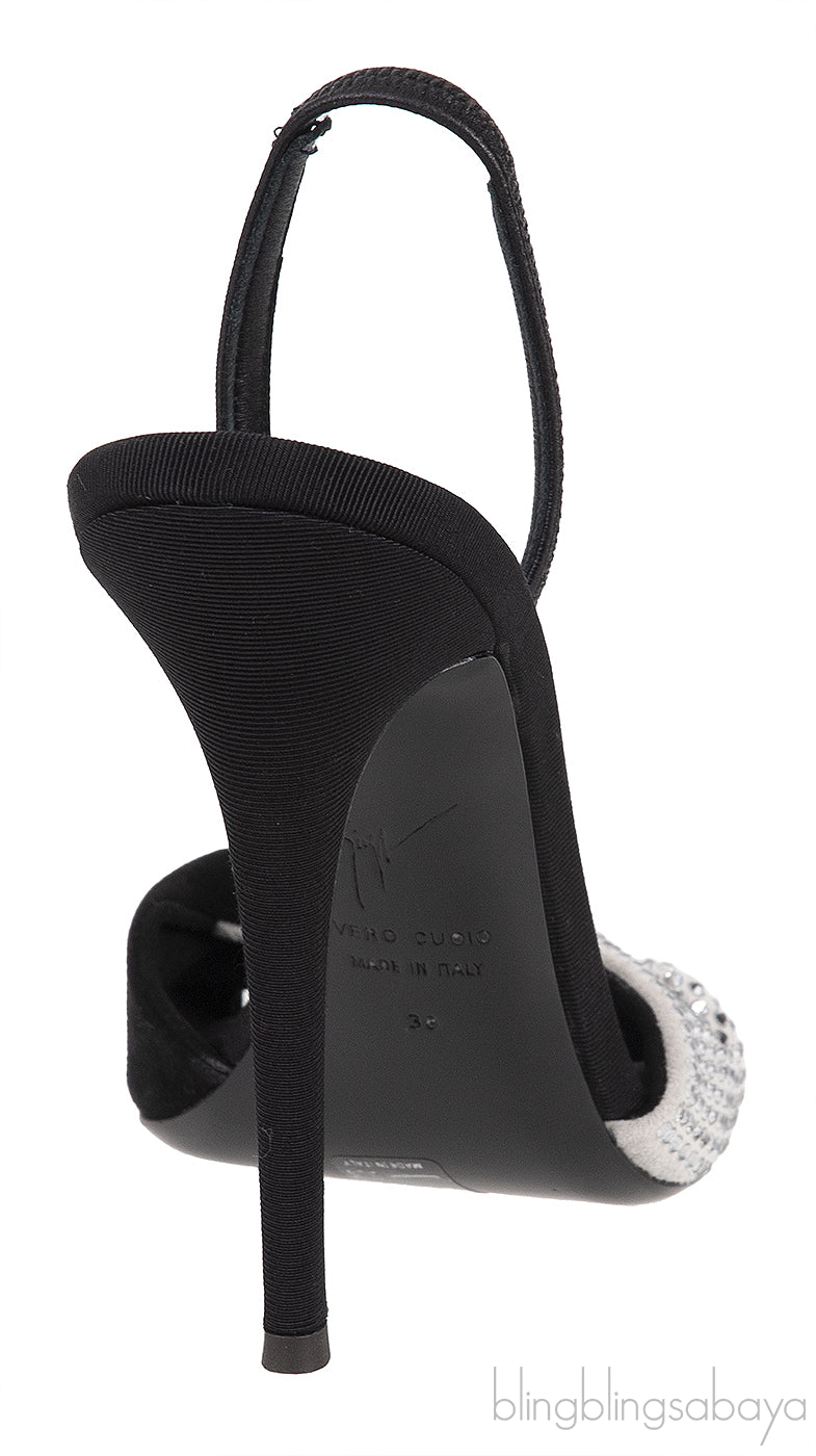 Black Crystal Embellished Vamp Slingback