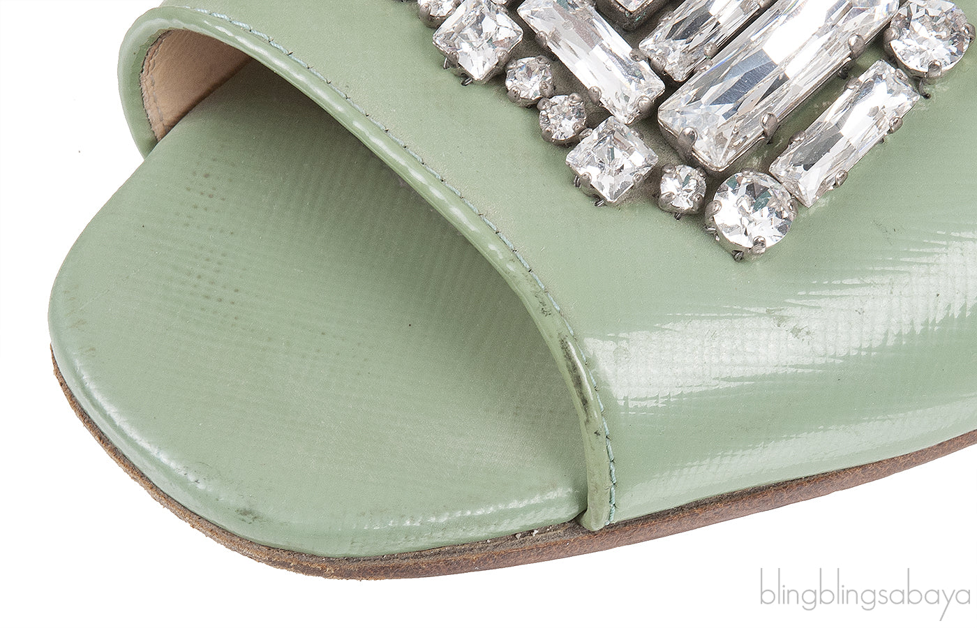 Pastel Green Crystal Open Toe Slide Sandals 38
