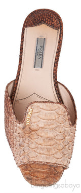 Brown Python Open Toe Slide Sandals 38
