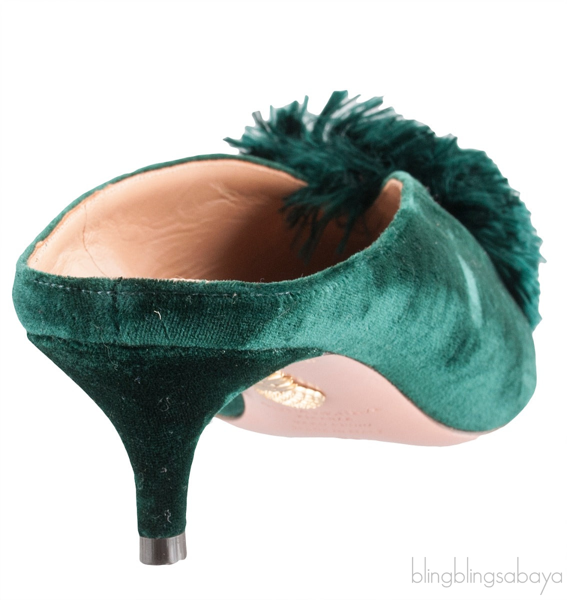Aquazzura Emerald Green 45 Velvet Mules