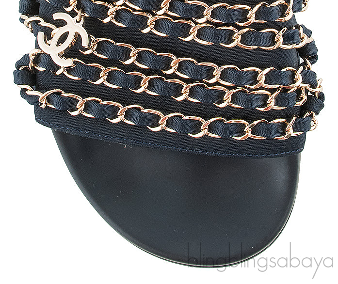 Chanel Blue Chain Slip-on Sandals