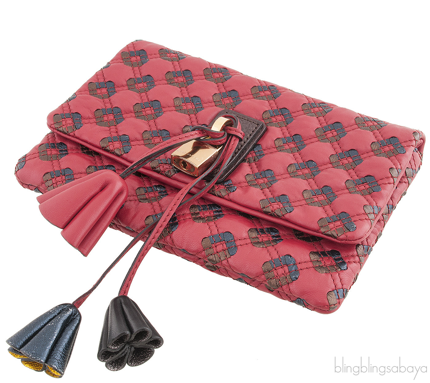 Quilted Leather Tassel Padlock Clutch