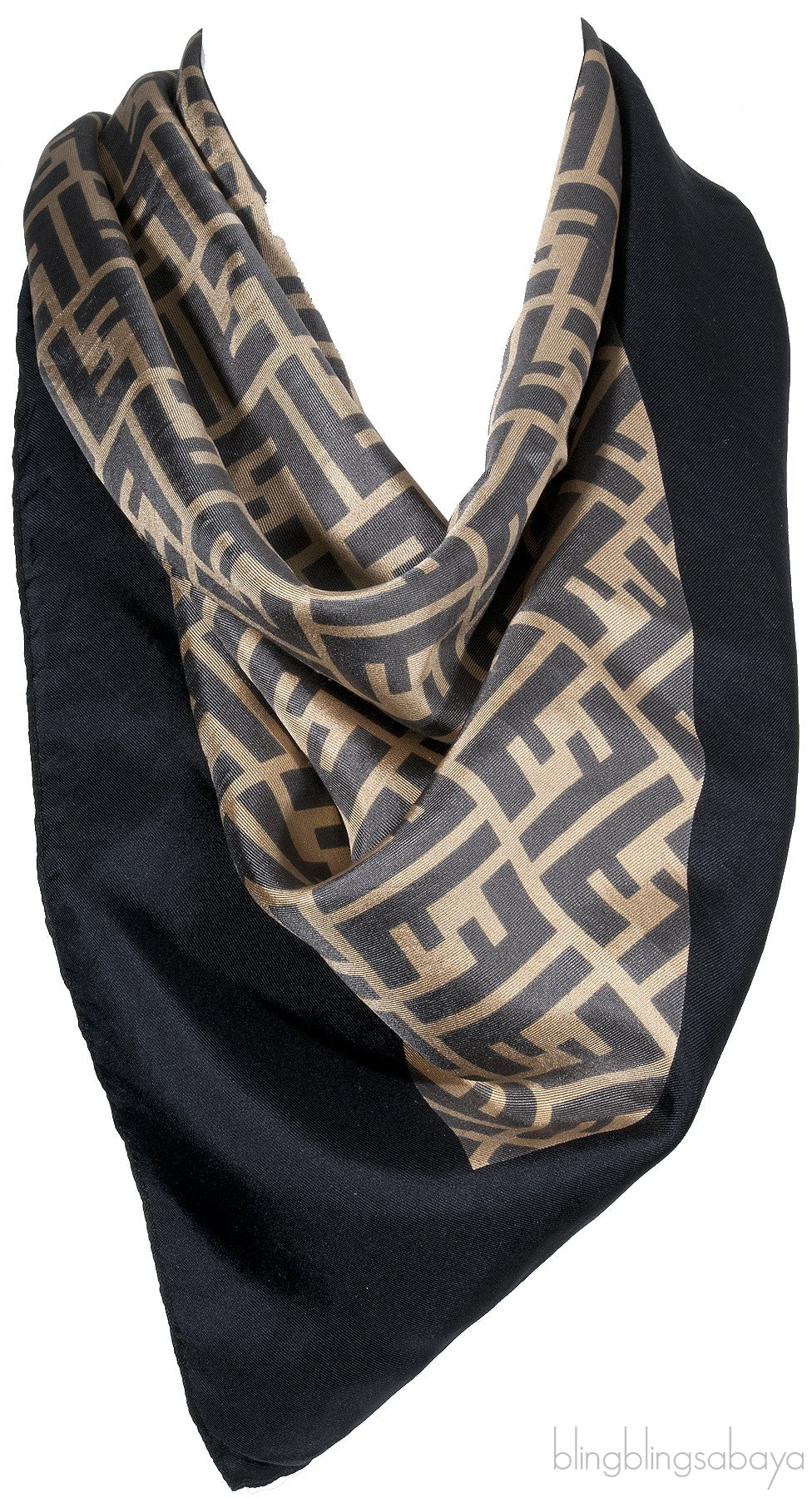 FF Brown Print Silk Scarf