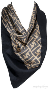 FF Brown Print Silk Scarf
