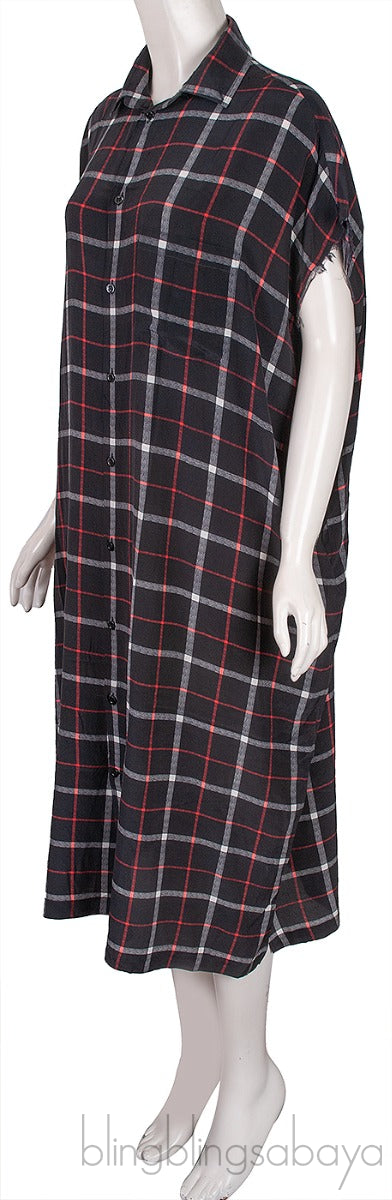 Black Checkered Shirt Oversize Dress