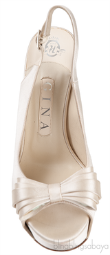 Gina Pearl White Satin Bow Slingback Heels