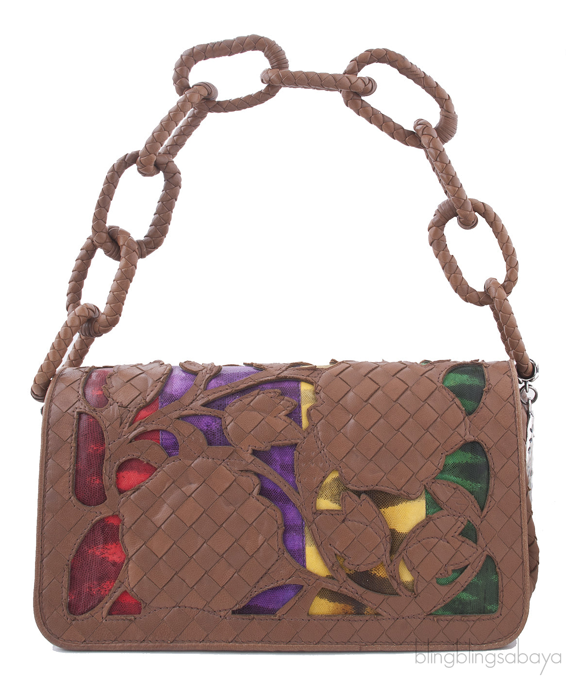 Brown Intrecciato Floral Chain Handle Bag