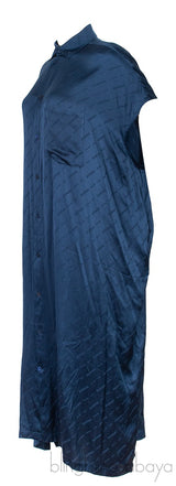 Oversized Blue Logo Print Shirt Dress