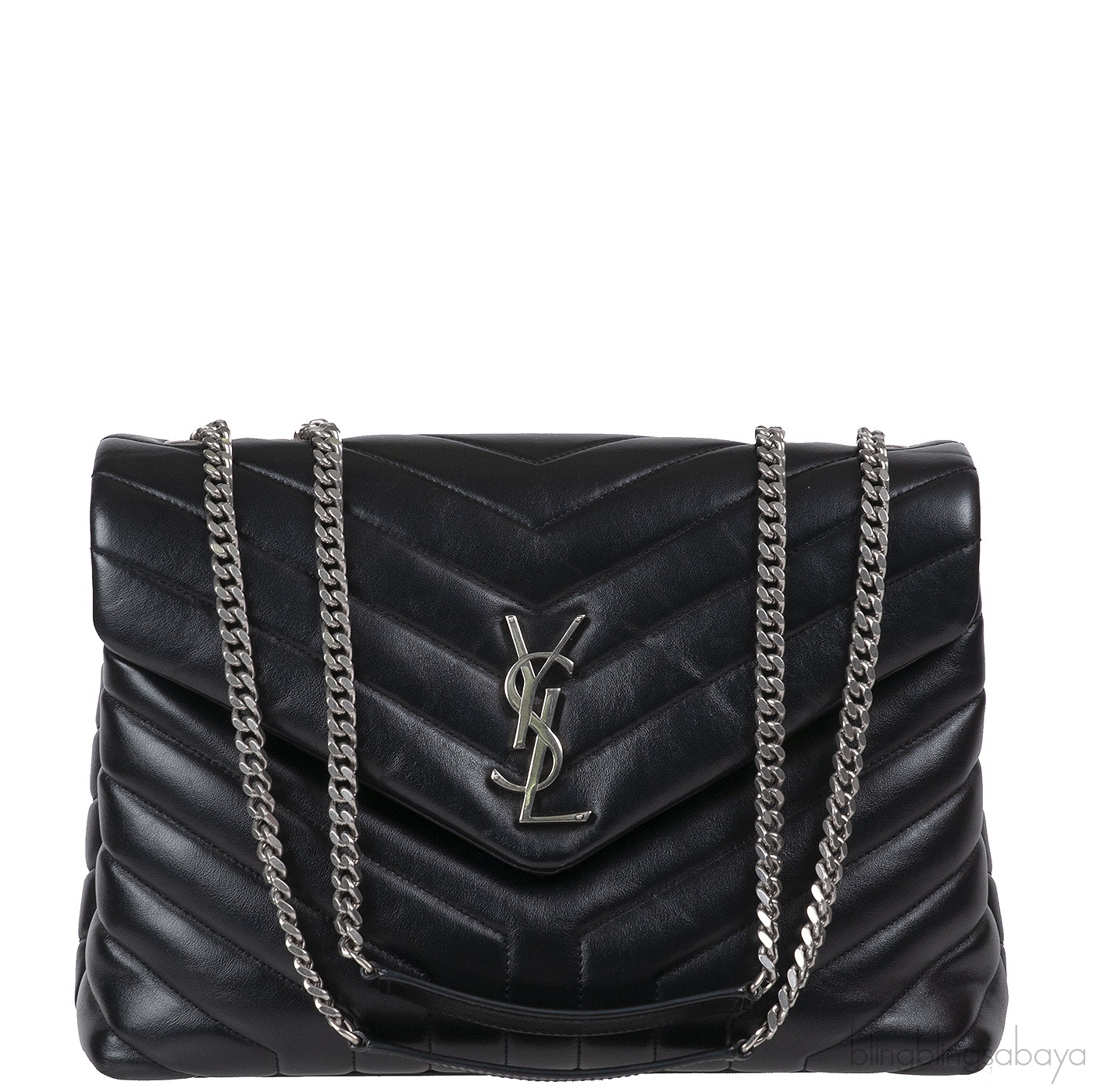 Yves Saint Laurent Black Medium LouLou Chevron PHW