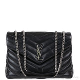 Yves Saint Laurent Black Medium LouLou Chevron PHW