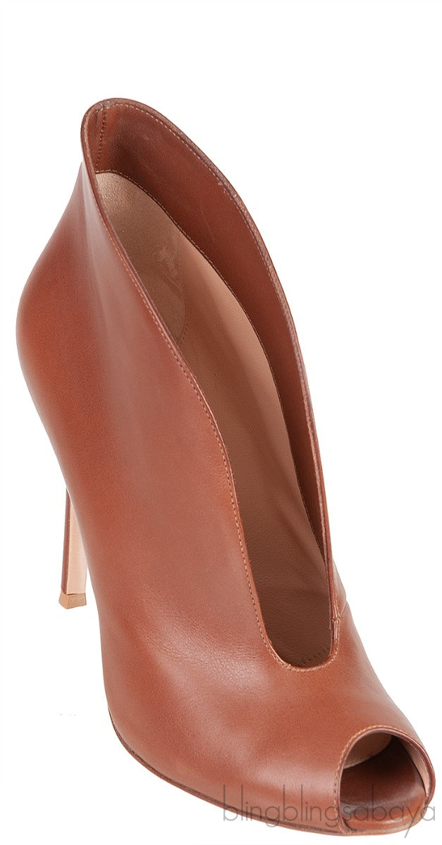 Vitello Luggage Tan Peep Toe Heels