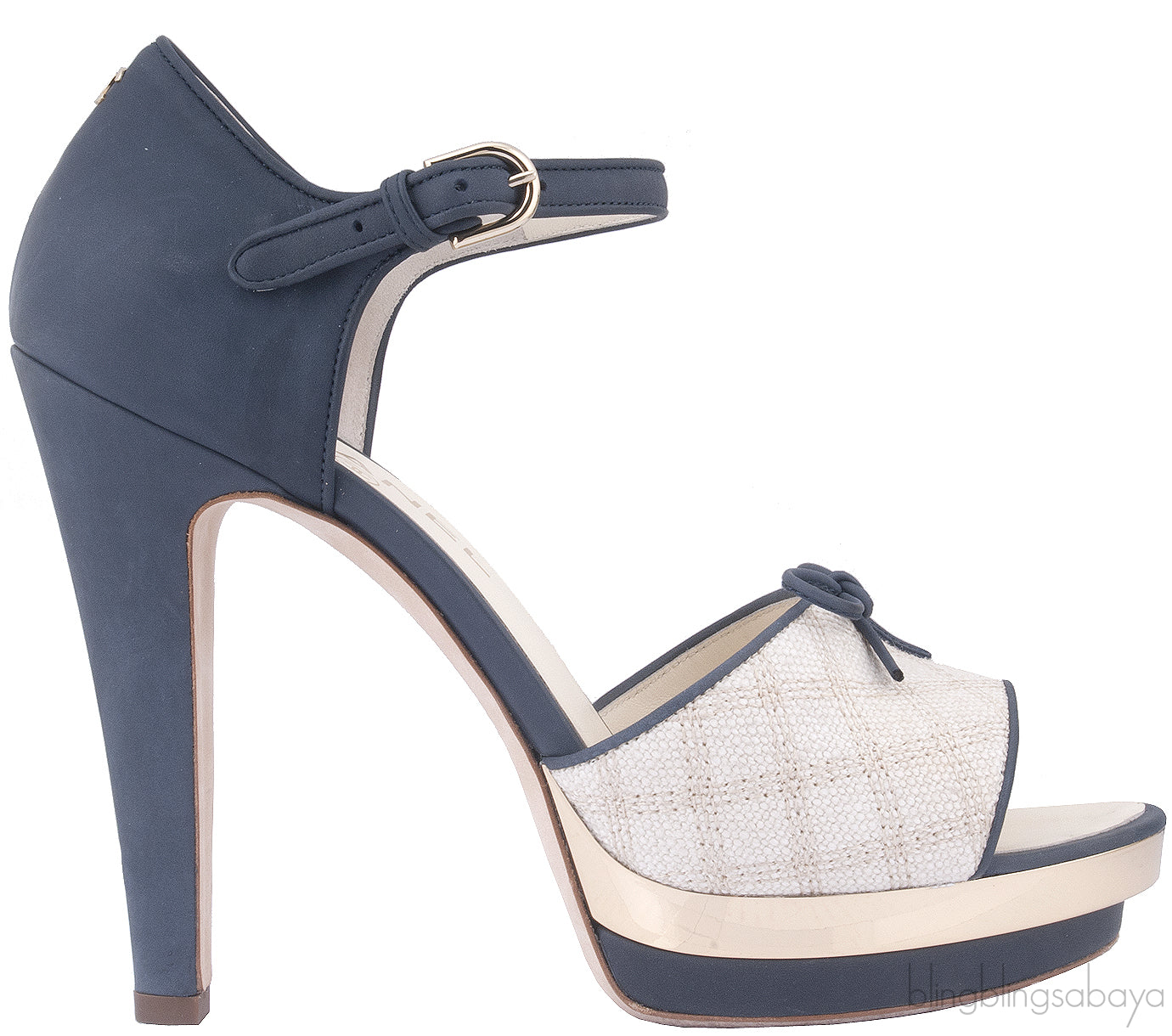 Toile & Leather Peep Toe Pump