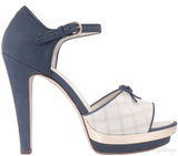 Toile & Leather Peep Toe Pump