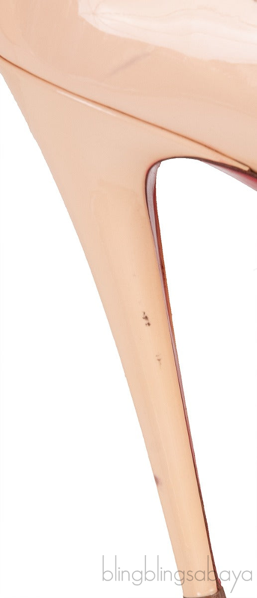 Beige Patent Peep Toe Heels