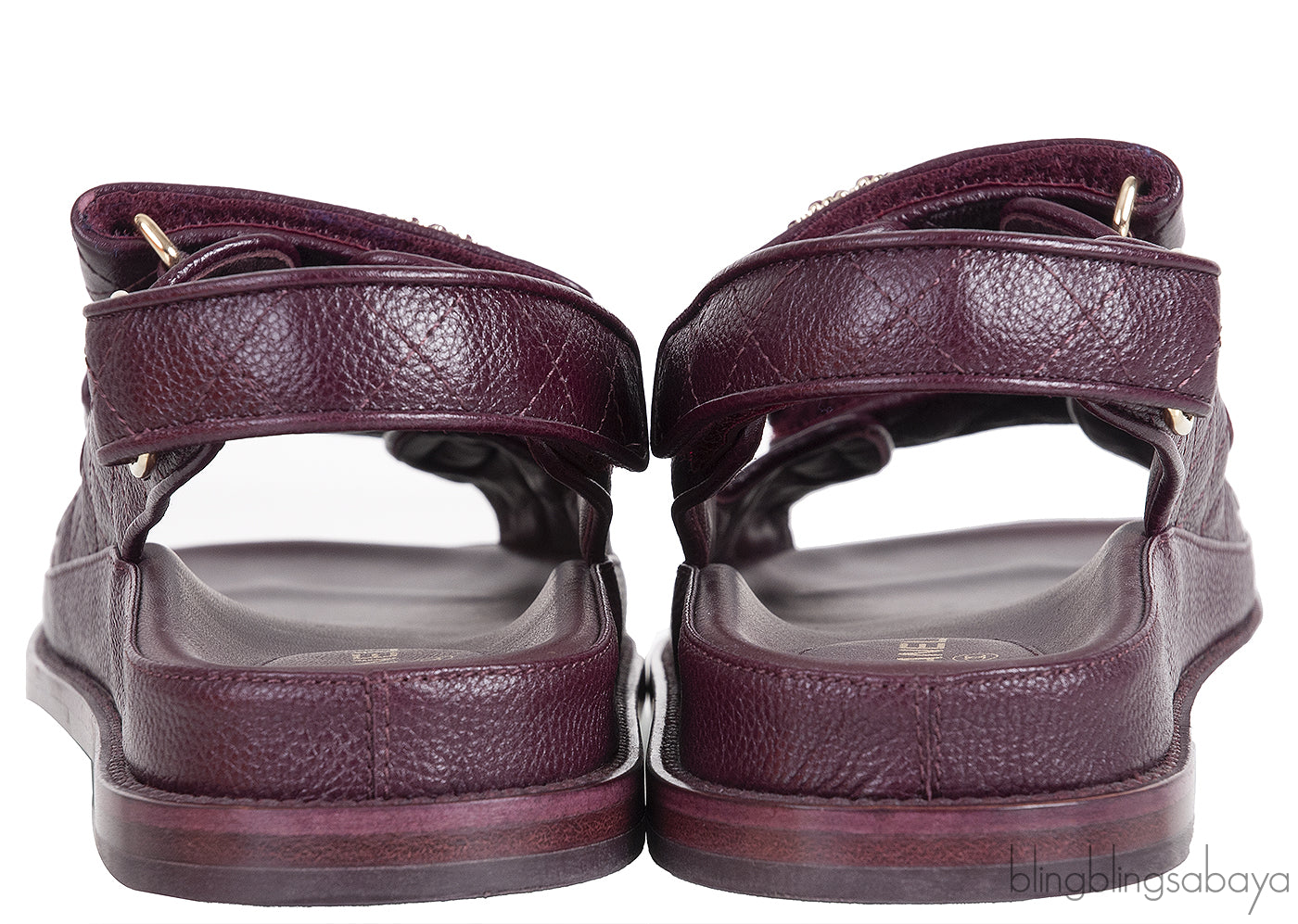 Quilted Leather CC Velcro Burgundy Sandals