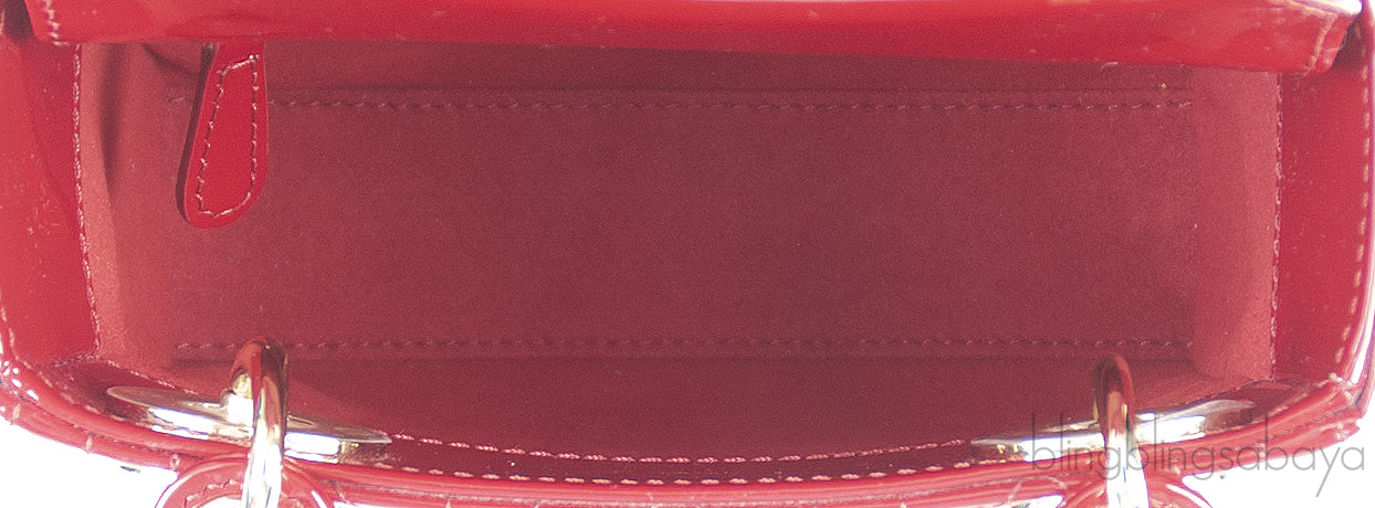 Christian Dior Lady Dior Mini Red Patent Quilted Leather GHW