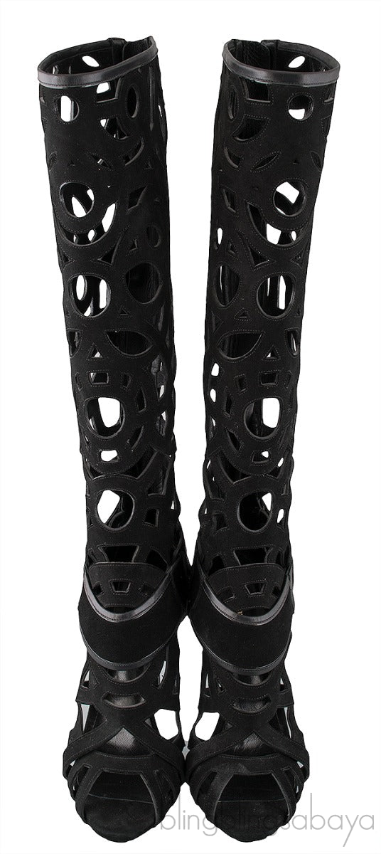 Gabo Laser-cut Suede Knee Boots