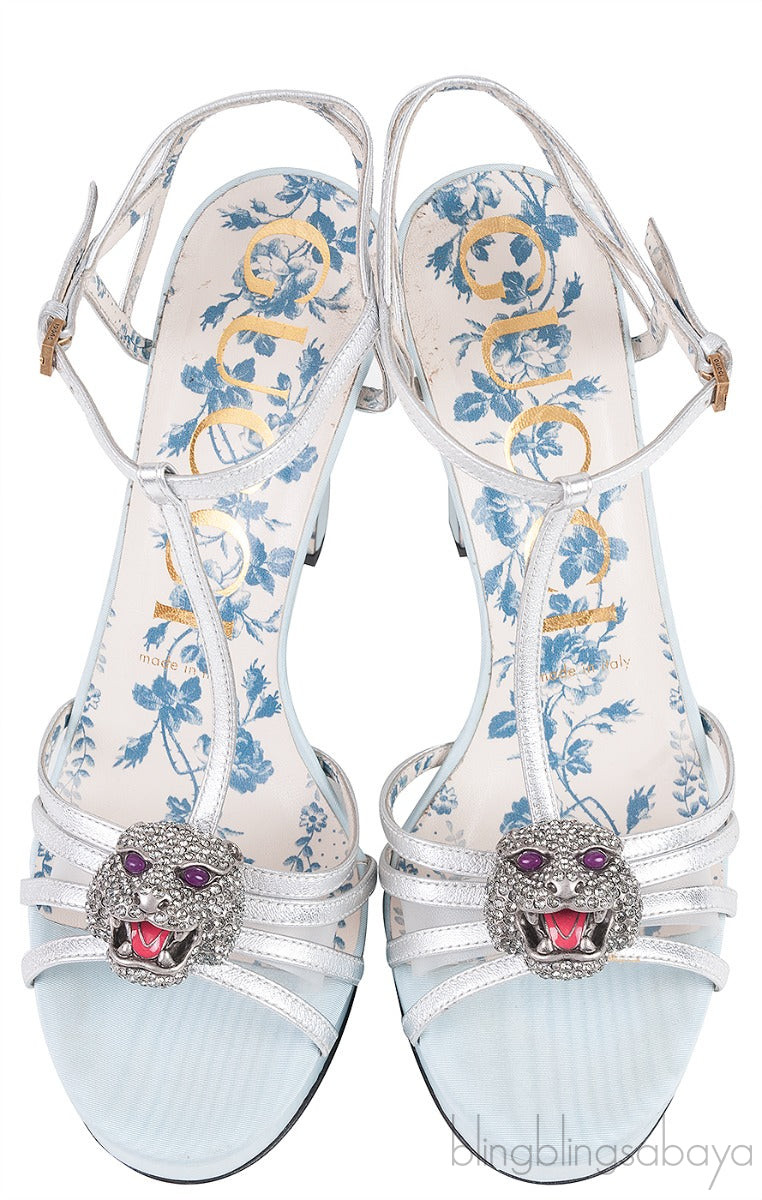 Tiger Head Silver Strappy Sandals