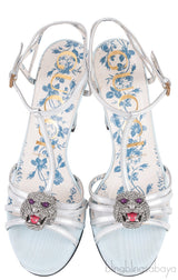 Tiger Head Silver Strappy Sandals