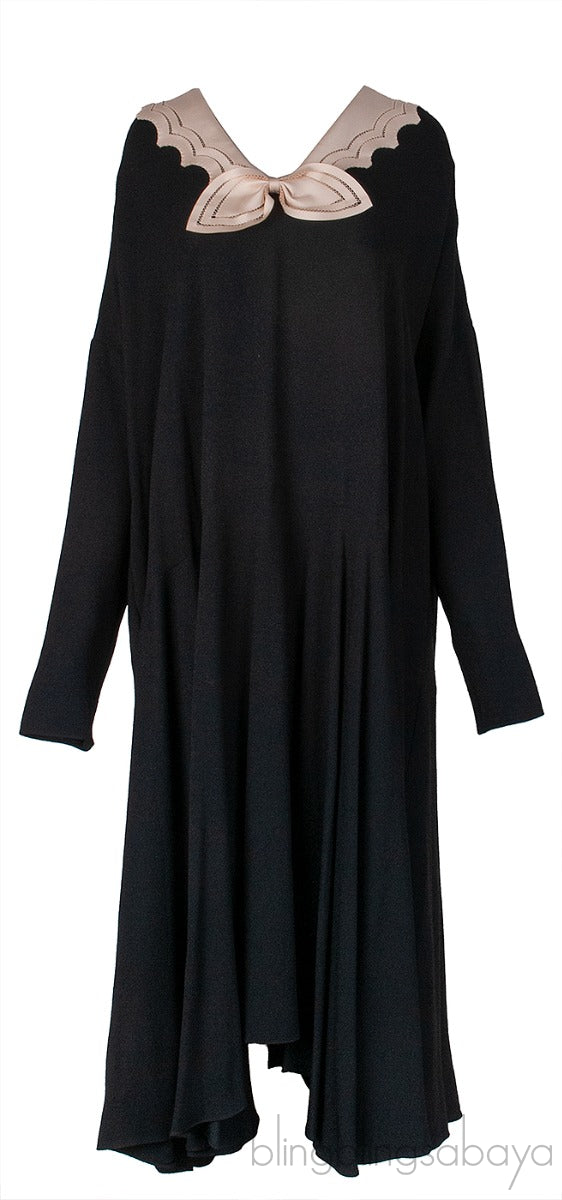 Black with Beige Contrasting Collar Dress
