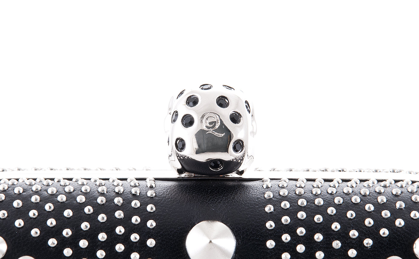 Skull Embellished Studded Box Clutch