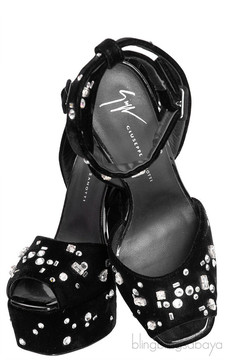 Lavinia Swarovski Crystal Velvet Platform Sandals